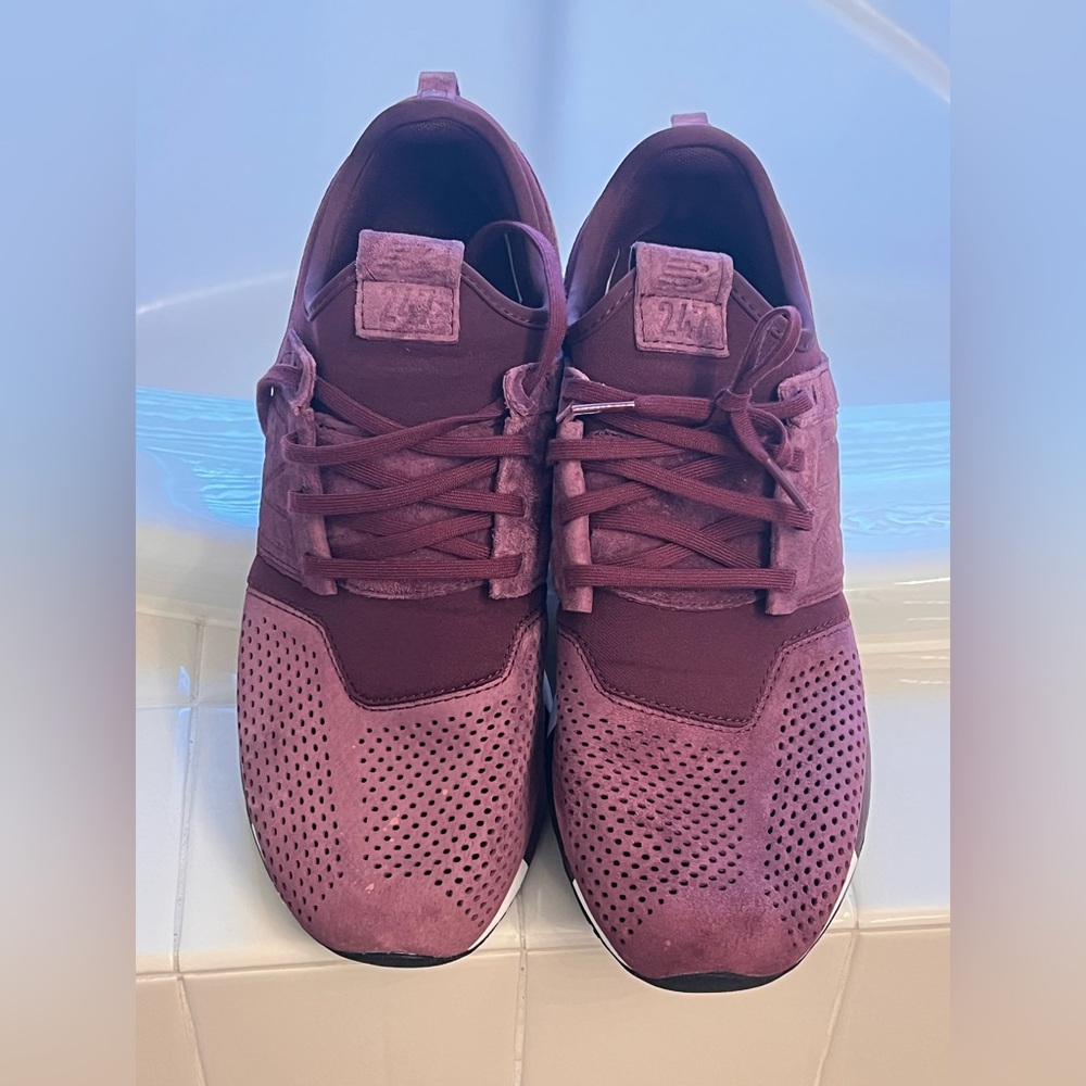 Burgundy Suede Perforated Sneakers